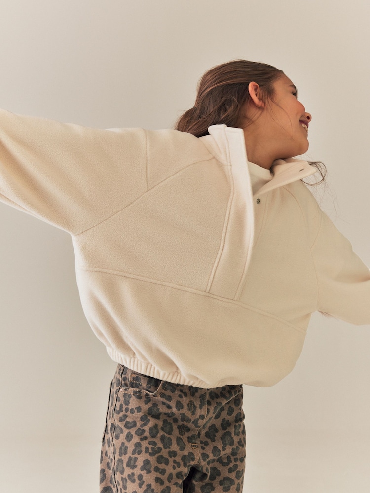 Ecru White Half Button Fleece Jacket (3-16yrs) - Image 1 of 4
