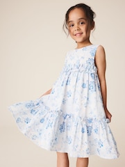 Blue and White Floral Tiered Smock Dress (3-16yrs) - Image 1 of 4
