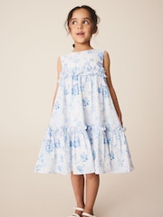 Blue and White Floral Tiered Smock Dress (3-16yrs) - Image 2 of 4
