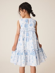 Blue and White Floral Tiered Smock Dress (3-16yrs) - Image 3 of 4