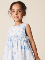Blue and White Floral Tiered Smock Dress (3-16yrs) - Image 4 of 4
