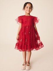 Red Bow Embellished Mesh Occasion Dress (3-16yrs) - Image 1 of 4