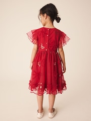 Red Bow Embellished Mesh Occasion Dress (3-16yrs) - Image 3 of 4