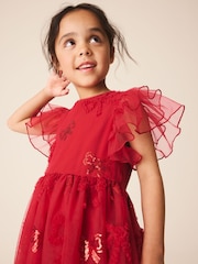 Red Bow Embellished Mesh Occasion Dress (3-16yrs) - Image 4 of 4