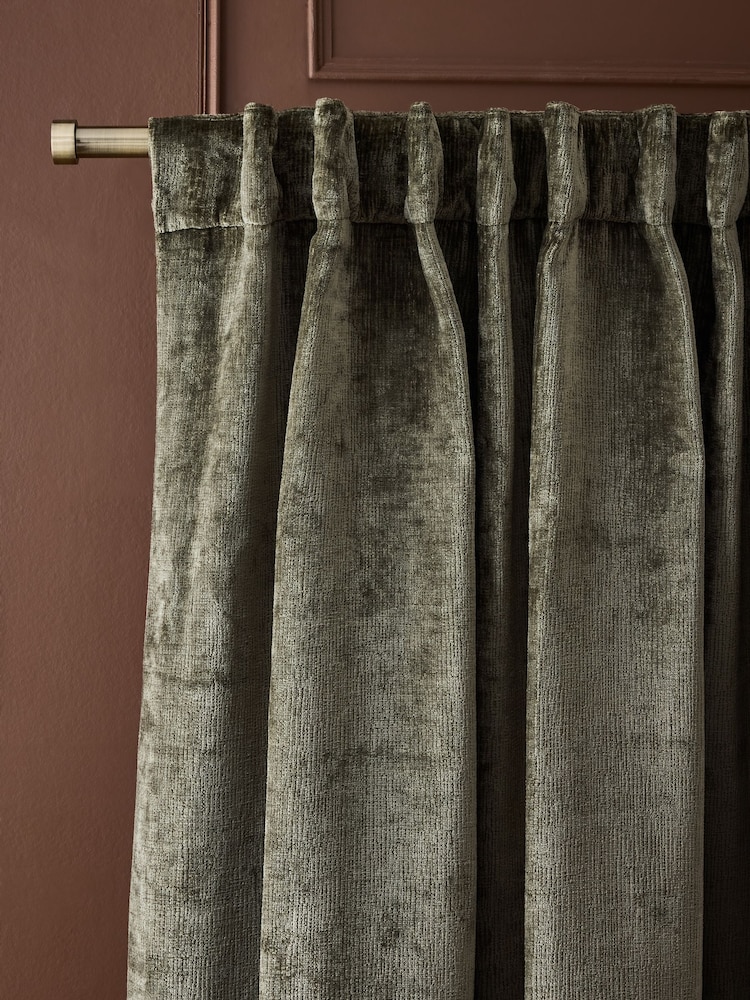 Green Plush Chenille Blackout/Thermal Hidden Tab Top Curtains - Image 1 of 7