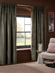 Green Plush Chenille Blackout/Thermal Hidden Tab Top Curtains - Image 2 of 7