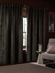 Green Plush Chenille Blackout/Thermal Hidden Tab Top Curtains - Image 5 of 7