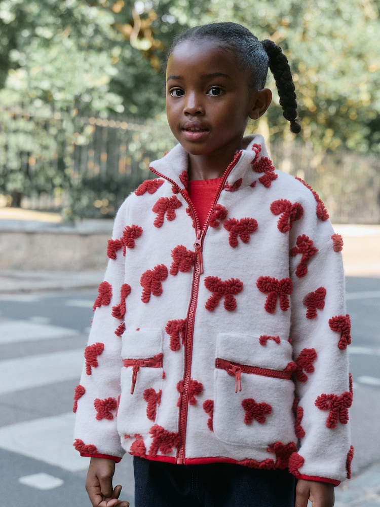 Pink/Red Bows Zip Up Borg Jacket (3-16yrs) - Image 1 of 9 Pink/Red Bows Zip Up Borg Jacket (3-16yrs) - Image 1 of 9