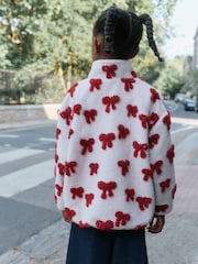 Pink/Red Bows Zip Up Borg Jacket (3-16yrs) - Image 3 of 9