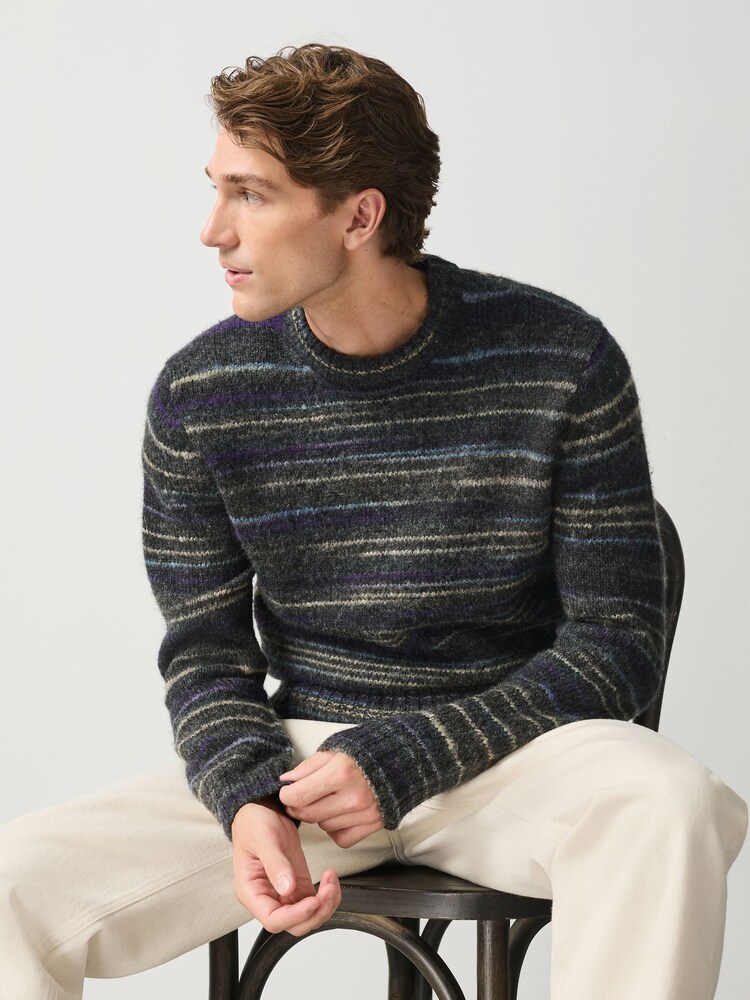Black Spacedye Striped Jumper - Image 1 of 3 Black Spacedye Striped Jumper - Image 1 of 3