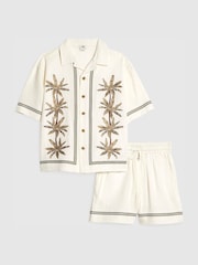 River Island Cream Embroidered Palm Shirt & Shorts Set - Image 1 of 5