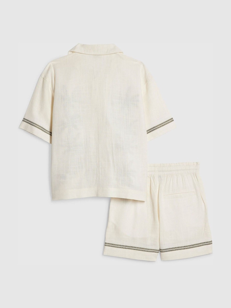 River Island Cream Embroidered Palm Shirt & Shorts Set - Image 2 of 5
