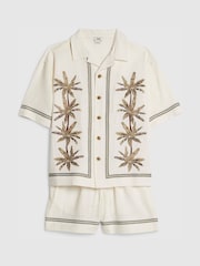 River Island Cream Embroidered Palm Shirt & Shorts Set - Image 3 of 5