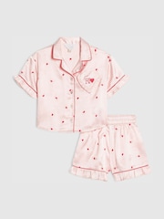 River Island Pink Heart Satin Pyjamas - Image 1 of 5