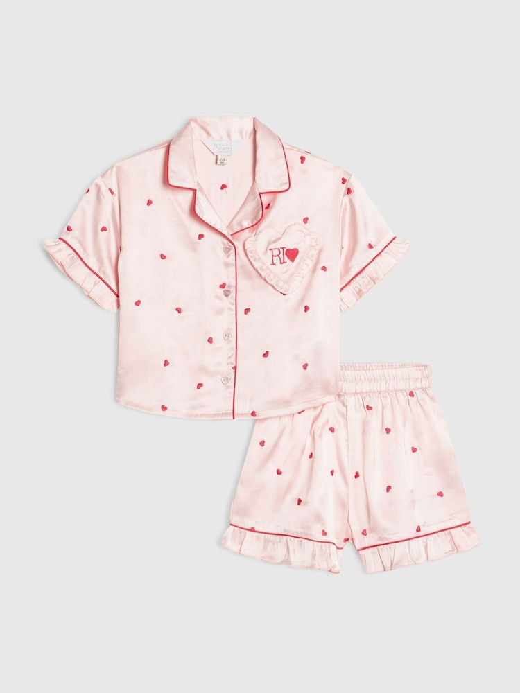 River Island Pink Heart Satin Pyjamas - Image 1 of 5 River Island Pink Heart Satin Pyjamas - Image 1 of 5