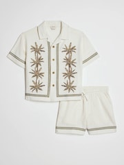 River Island Cream Embroidered Palm Shirt & Shorts Set - Image 1 of 1
