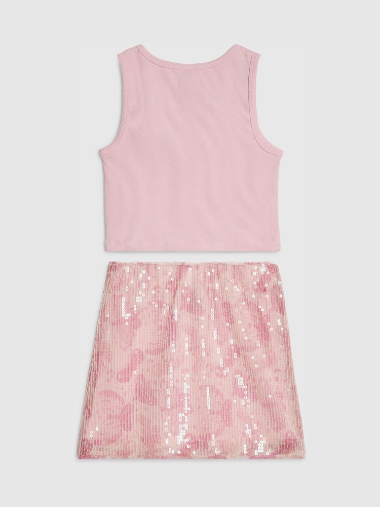 River Island Pink Butterfly Tank & Sequin Skirt Set - Image 2 of 4 River Island Pink Butterfly Tank & Sequin Skirt Set - Image 2 of 4