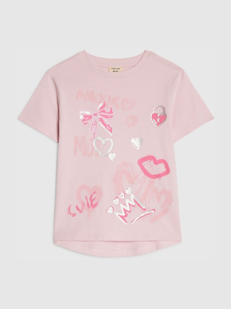 River Island Pink Graffiti T-Shirt - Image 1 of 4