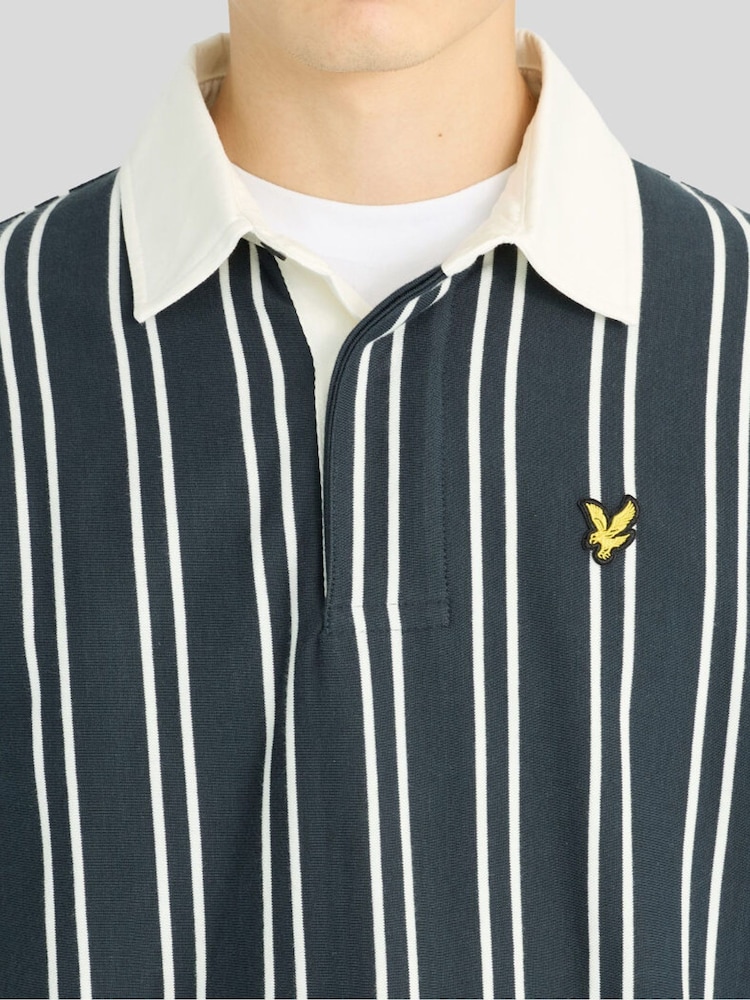 Lyle & Scott Blue Vertical Stripe Rugby Sweat Top - Image 2 of 6 Lyle & Scott Blue Vertical Stripe Rugby Sweat Top - Image 2 of 6
