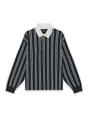 Lyle & Scott Blue Vertical Stripe Rugby Sweat Top - Image 5 of 6
