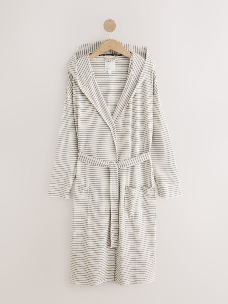 Light Grey Stripe Cosy Lightweight Dressing Gown - Image 1 of 3 Light Grey Stripe Cosy Lightweight Dressing Gown - Image 1 of 3