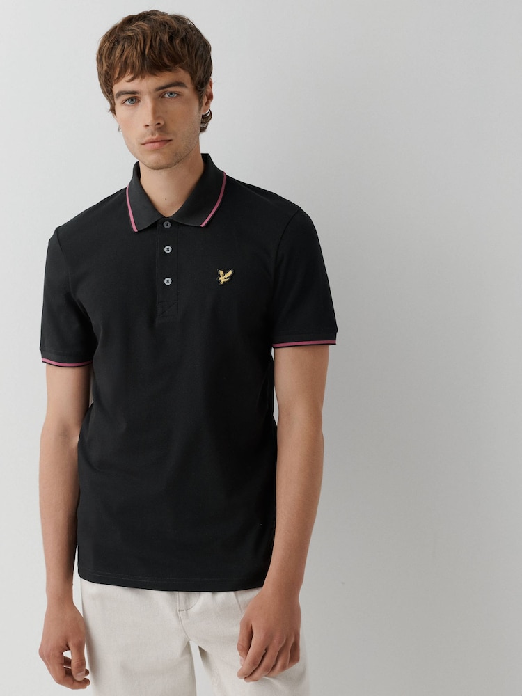 Lyle & Scott Black Tipped Short Sleeve Polo Shirt - Image 1 of 3 Lyle & Scott Black Tipped Short Sleeve Polo Shirt - Image 1 of 3