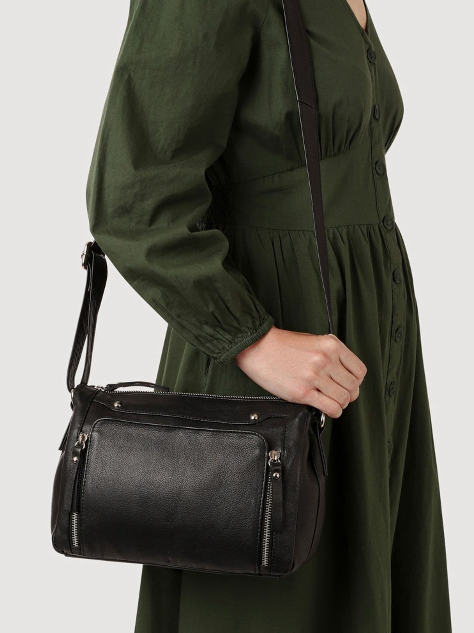 Pavers Women's Adjustable Multi-Pocket Handbag - Jwnbg41005 / 327 772 - Black Leather/Polyester One - Image 7