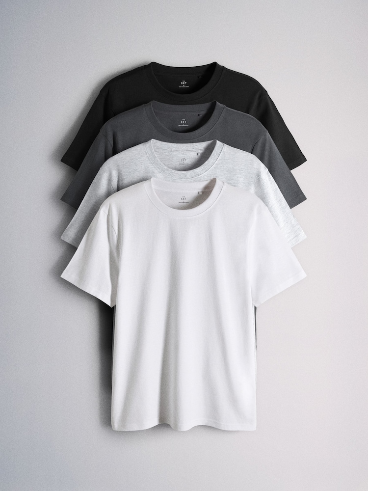 The Set 4 Pack Lightweight Short Sleeve T-Shirts Grey/White - Image 1 of 7