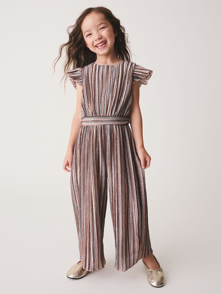 Metalic Plisse Occasion Tie waist Jumpsuit (3-16yrs) - Image 1 of 8 Metalic Plisse Occasion Tie waist Jumpsuit (3-16yrs) - Image 1 of 8
