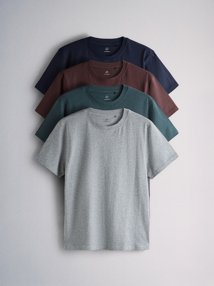 The Set 4 Pack Lightweight Short Sleeve T-Shirts Green/Grey - Image 1 of 7