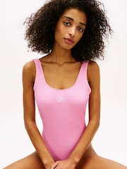 Tommy Hilfiger Pink Crinkle Logo Embroidery Scoop Back Swimsuit - Image 4 of 5