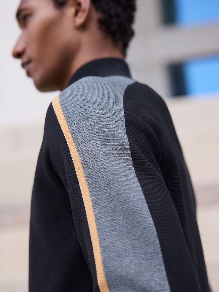 Black Overarm Stripe Quarter Zip Jumper - Image 2 of 5 Black Overarm Stripe Quarter Zip Jumper - Image 2 of 5