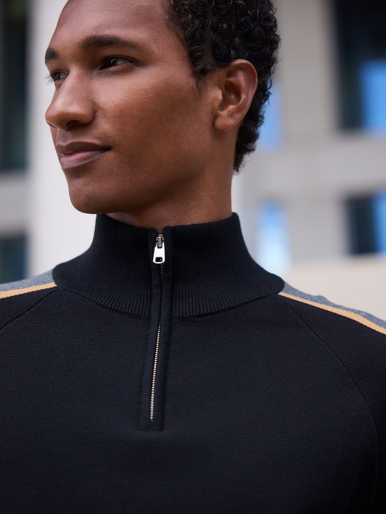 Black Overarm Stripe Quarter Zip Jumper - Image 5 of 5 Black Overarm Stripe Quarter Zip Jumper - Image 5 of 5