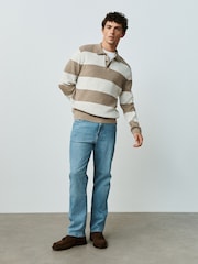 Ecru Stripe Ribbed Knitted Rugby Polo Shirt - Image 2 of 8