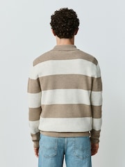 Ecru Stripe Ribbed Knitted Rugby Polo Shirt - Image 4 of 8