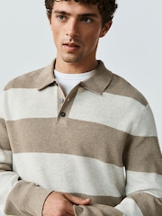 Ecru Stripe Ribbed Knitted Rugby Polo Shirt - Image 5 of 8