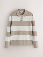Ecru Stripe Ribbed Knitted Rugby Polo Shirt - Image 6 of 8