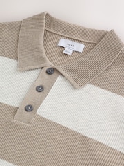 Ecru Stripe Ribbed Knitted Rugby Polo Shirt - Image 7 of 8