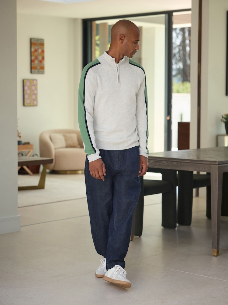 Gris à manches rayées - Pull à col zippé - Image 2 de 5