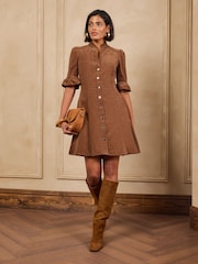 Love & Roses Cinnamon Brown Cord Shift Mini Dress - Image 1 of 5