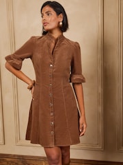 Love & Roses Cinnamon Brown Cord Shift Mini Dress - Image 3 of 5