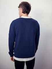 Dark Blue Graphic - N. Premium Ultrasoft pametna pletena polo majica sa vunom - Slika 4 od 5