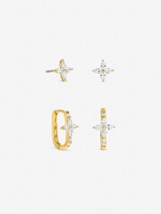 Jon Richard Gold Tone Crystal Floral Hoop Earrings Pack of 2 - Image 1 of 1