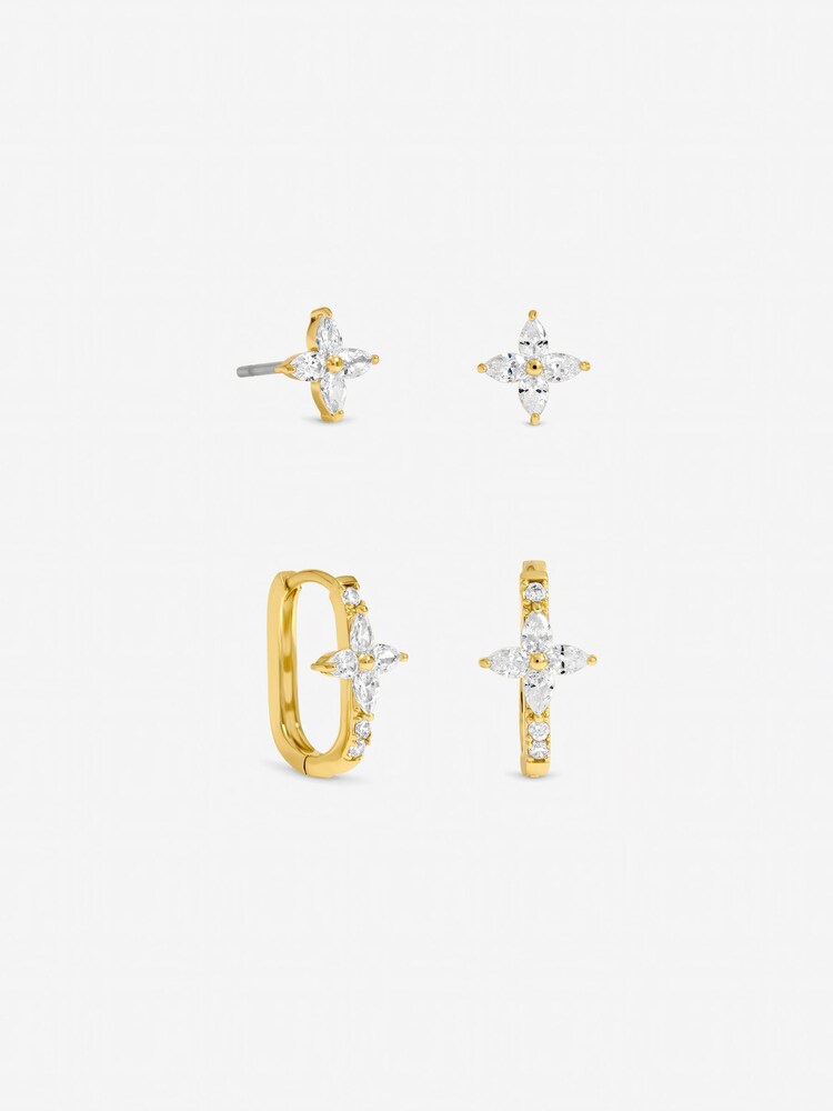 Jon Richard Gold Tone Crystal Floral Hoop Earrings Pack of 2 - Image 1 of 1