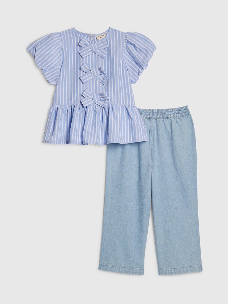 River Island Blue Seersucker Top & Jeans Set - Image 1 of 5