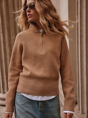 Camel Brown Supersoft Funnel Zip Neck Jumper - Image 1 of 6