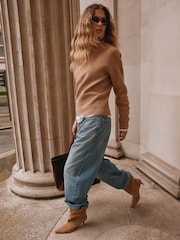 Camel Brown Supersoft Funnel Zip Neck Jumper - Image 4 of 6