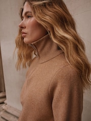 Camel Brown Supersoft Funnel Zip Neck Jumper - Image 6 of 6