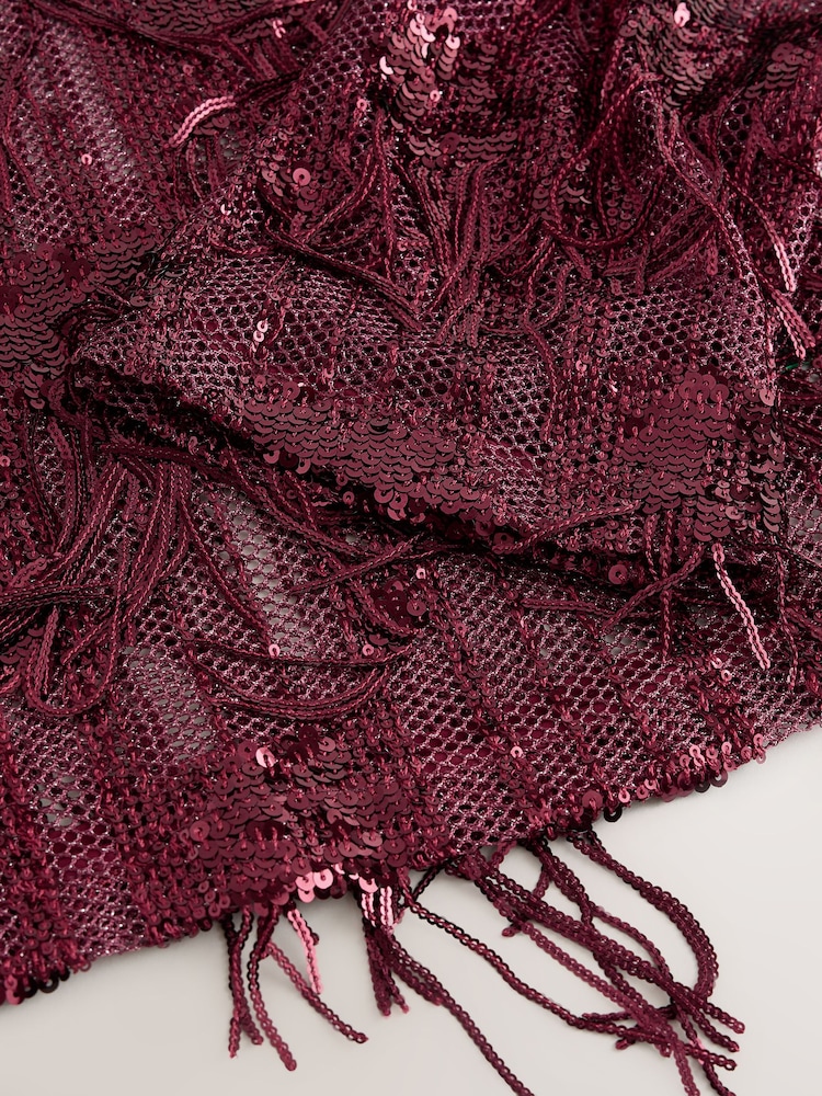 Burgundy Red Long Sleeved Sequin Tassel Top - Image 2 of 3 Burgundy Red Long Sleeved Sequin Tassel Top - Image 2 of 3