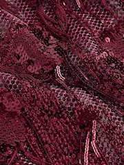 Burgundy Red Long Sleeved Sequin Tassel Top - Image 3 of 3